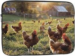 Chickens Farm Printed Laptop Bag for Women Men Shockproof Travel Office School Laptop Bag, black, 10 inch