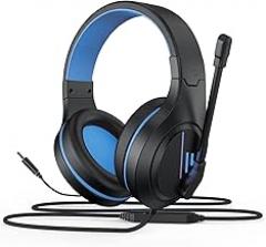 Anivia MH601 Blue Headphones with Microphone Wired Headset with Active Noise Canceling Microphone, 3.5mm Audio Jack Stereo Headphone (Game/Work/School)