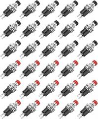 MECCANIXITY Set of 30 1A 250V AC 7mm Mini Momentary Push Button Switch PBS-110 NO Black/Red Switch Button with Soldering Foot for Electronic Devices