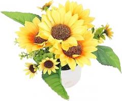 Milisten Artificial Sunflower Potted Plant Fake Plant in Pot Table Centerpiece Spring Kitchen Decor Home Indoor Flower Ornament
