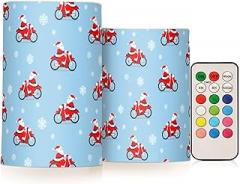 Santa Claus Rides Motorcycle Flameless Candles Color Changing Electronic Operated LED Pillar Candle with Remote and Timer for Decor Halloween Christmas Valentine's Day