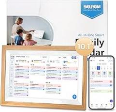 Digital Calendar,10.1 Inch Smart Wifi Electronic Calendar with Wooden Frame, Full HD Touchscreen Display Picture Frame Calendar for Family Schedules Planner Organizing-Wall & Desk Mountable