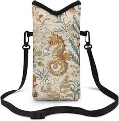 Suobstales Seahorse Leaf Print Men Women Neoprene Phone Sleeve Pouch Case Bag with Crossbody Strap/Neck Lanyard for iPhone 16/15/14 Pro Max, Samsung S24+, S24, S23+, A54, Google Pixel 9