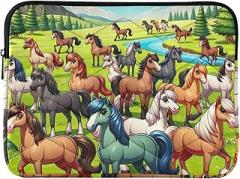 Laptop Carry Case Portable Electronic Device Cover Cartoon Horses Waterproof Briefcase Bag