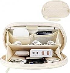 Dadanism Cord Organizer Travel Cable Bag, Electronics Organizer Travel Case, Tech Electronic Bag Tech Pouch Accessories Storage for Essentials, Cord, Charger, Cables, USB Flash Drive, Beige