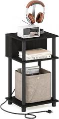 Furinno Just 3-Tier Turn-N-Tube Open Storage End Table with USB and Type-C Charging Port, 11.42 (W) x 9.92 (H) x 6.91 (D) inches, Espresso/Black