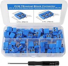 70pcs 2 Pin & 3 Pin 5mm/0.2inch Pitch PCB Mount Screw Terminal Block Connector (Can be Spliced) with Special Screwdriver for Arduino and Home Electronics Projects-Blue