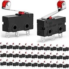 30 Pcs Micro Limit Switch Kw12-3 AC 250V 5A SPDT 1NO 1NC Micro Switch Normally Open Close with Roller Lever Arm Black Fast Break Computer Car Mouse Electronic Product