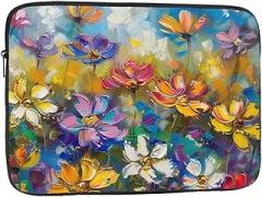 Abstract Style Colorful Flowers Shockproof Laptop Bag for Women Men Travel Office School, black, 10 inch