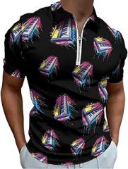 Generic Electronic Keyboard Colorful Dripping Casual Men's Short Sleeve Shirts Sports Golf Tennis Zippered T-Shirt Tee Tops