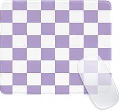 Seorsok Pastel Purple Checkerboard Mouse Mat,Premium Textured Mouse Pads for Office Laptop,Washable Square Aesthetic Mousepads with Extended Stitched Edges Non Slip Rubber Base 9.5