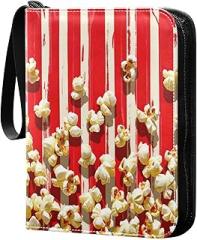 Popcorn Stripes Card Binder with 50 Removable Page Sleeves PU Leather Collectible Trading Card Albums Book with Zipper for Games Card,Baseball Cards