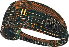 MROWYC Circuits On Electronic Boards Patterned Sweat Absorbent Sports Headband, Elastic Fitness Headband, Suitable for Yoga, Running, and Cycling