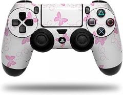 Vinyl Decal Skin Compatible with Sony PS4 Controller PlayStation 4 Original Slim and Pro Pastel Butterflies Pink on White (Controller NOT Included)