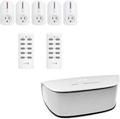 JTD 5 Pack Remote Control Outlet Bundle with Bluetooth Wireless Stereo Music Speaker