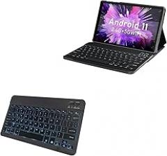BoxWave Keyboard Compatible with MEBERRY Android 11 Tablet M7 (10.1 in) - SlimKeys Bluetooth Keyboard - with Backlight, Portable Slim LED 7 Colors - Jet Black