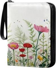 Colorful Flowers Collectible Trading Card Albums,4-Pocket Card Binder with 50 Removable Sleeves with Zipper Game Card Collection Binder Album Holder