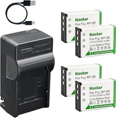 Kastar 4-Pack Battery and AC & USB-C Charger, Compatible with NP-85 NP-170 PA3985 Fujifilm FinePix SL240 SL260 SL300 SL1000 S1 Toshiba Camileo X200 X400 X416 Sony HDR-500E HDR-550E HDR-600X Cameras