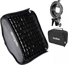 Godox S Type Bracket Bowens Holder S Mount Holder with Foldable 40x40cm /15.7x15.7 inches Softbox and Honeycomb Grid & Bag Kit for Flash Camera Studio Photography