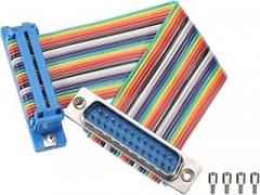 Generic IDC Rainbow Wire Flat Ribbon Cable DB25 Male to DB25 Female 3.9 Inch Length 2.54mm Pitch Breadboard Jumper Wires for Electronic Projects