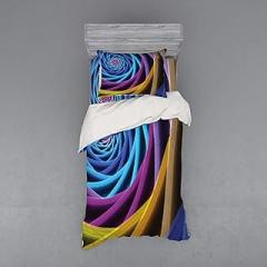 Ambesonne Fractal Bedding Set, Modern Unusual Electronic Technology Forms Science Fiction Illustration, 3 Piece Duvet Cover Set with Sham and Fitted Sheet, Twin Size, Multicolor