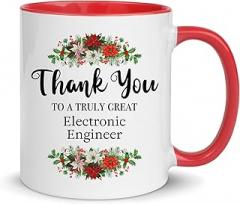 Thank You Gifts for Electronic Engineer Coffee Mug - Red Color Accent Cup 11oz - Boss Female Women Friends Office Coworker Retirement Appreciation Going Away Day Week Birthday
