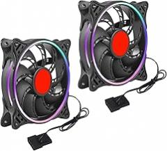 UMLIFE 2PACK DC 12V RGB LED Low Noise PC case Fan 12cm, 12025 DC brushless Fan 120mm with Hydraulic Bearing for Gaming PC Cases, 120mm Silent RGB Computer case Fan