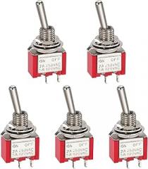 5PCS SPST Mini Toggle Switch 2 Pin 2 Position 6mm Miniature ON/Off Switch MTS-101 for Auto Car Boat Truck Car Dashboard Electronic Devices 6A 125V 3A 250V(Red)