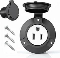 15A Flanged Outlet 120-125 Volt, NEMA 5-15R 15 Amp Straight Blade Plug Charger Receptacle w/ Waterproof Covers, 2 Pole-3 Wire, ETL Listed Plug Female for RVs Marine Truck Bed Block Heater