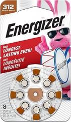 Energizer Hearing Aid Batteries Size 312, Brown Tab, 8 Pack