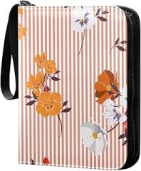 Orange-stripe-pattern 4 Pockets Trading Card Album Folder for Cards PU Waterproof Wear-resistant Cover Zip Card Binder Fits 400 Cards,Card Collector Holder for Collectible Boys Girls Game Sports Cards