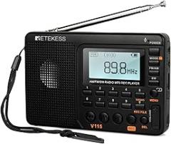 Retekess V115 Shortwave Radio, Digital Radio AM FM, Shortwave Receiver with 1000mAh Rechargeable Battery, Presets, TF/AUX Playback and Recording, Bass Speaker, for Camping
