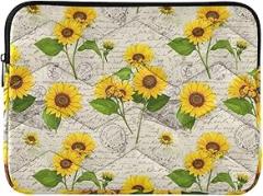 Quilted Laptop Sleeve Portable Electronic Device Cover Yellow Sunflowers Green Leaves Portable Protective Case