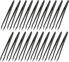 Auniwaig 10pcs Precision Plastic Tweezers, Slant Point Tip Anti-Static Tweezers for Jewelry Craft DIY Beauty Electronics Repair Tool, (4.7 Inch, Black02)