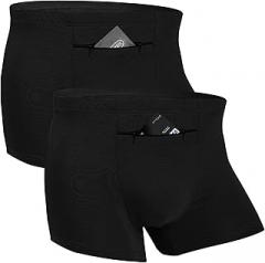 ANLINKSHINE 2 Packs Men's Pocket Underwear with a Secret Front Stash Pocket/Pickpocket Proof Travel Boxer Briefs (Black)