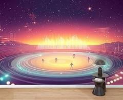 Wall Mural Peel & Stick Dynamic Cosmic Celebration Abstract Electronic Waves Self-Adhesive Wallpaper Removable Wall Decal Wall Sticker Home Decor for Living Room Bedroom 69
