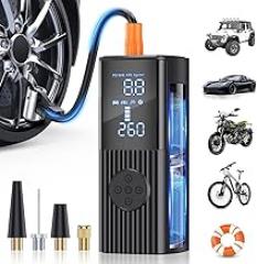 Portable tire inflator with Digital Pressure Gauge, car tire Pump, 180PSI, Rechargeable Battery, LED Light, Cordless air Pump, Wireless Bicycle tire Pump, Suitable for Cars, Motorcycles, Bicycles