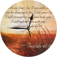 Isaiah Bible Verse Do not Fear I am with You Silent Electronic PVC Wall Clock，Dual-Use with Stand for Home Office