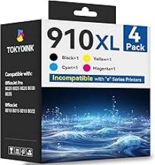 TOKYOINK (Latest Chip) 910XL Ink Cartridges Replacement for HP 910XL Ink Cartridges Combo Pack Use for HP OfficeJet 8010 8020 Series, Pro 8020, 8030 Series Printer