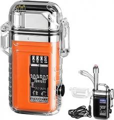 Electric Lighter with 360° Flexible Long Neck Plasma Lighters, LED Battery Display & Flashlight, USB Rechargeable Flameless Arc Windproof Lighters for Candle, Outdoor, Camping, Survival (Orange)