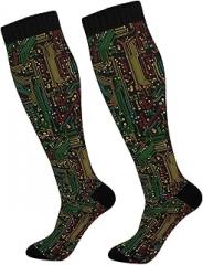 PDYRLEN Electronic Circuit Board Compression Socks for Women Men, Circulation Long Knee High Socks Casual Stocking Athletic Tube Sport Sock