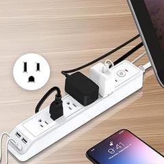 2500W Power Strip with 6 Outlet and 4 USB Ports, Desk Power Strip with Control Buttons, 5.9 Ft Extension Cord, Surge Protector, Electronics Accessories & Supplies, Great for Home Office Dorm Room