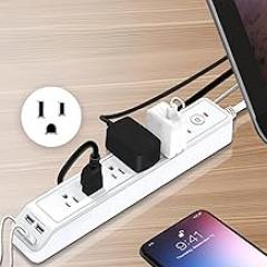 2500W Power Strip with 6 Outlet and 4 USB Ports, Desk Power Strip with Control Buttons, 5.9 Ft Extension Cord, Surge Protector, Electronics Accessories & Supplies, Great for Home Office Dorm Room