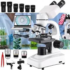 Binocular Compound Microscope 40X-2400X, Research Grade Professional Microscope with Dual LED lighting&Coaxial Coarse/Fine Focus Knobs, Built-in Electronic Eyepieces&Mobile phone holder ,White