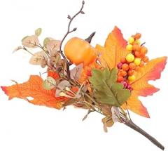 Milisten Artificial Fall Picks with Fake Maple Leaves Branch and Embossed Berry Pumpkin Stems, Thanksgiving Autumn Decoration for Home Garden DIY Floral Arrangements
