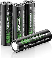 EBL Rechargeable Lithium AA Batteries 4-Pack, 1.5V 3500mWh Li-ion AA Battery Long-Lasting Pre-Charged Double A Battery