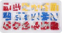 Wire Terminals Connector Kit 120Pcs Cold Pressed Crimping Terminals Set PVC Insulated Electrical Wiring Connectors for Marine Automobile Electronics Tin Plated Brass