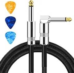 Guitar Cable, Guitar Cord 10ft, AMP Cord for Bass & Electric Guitars/Keyboard/Mandolin, Pro Audio Instrument Cable (Right Angle to Straight, Black)