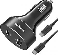 Nekteck USB-C Car Charger, 45W 2-Port USB-C Fast Charger [USB-IF Certified], PD 3.0 & QC 3.0 Output, Compatible with iPhone 17/16 Series, Galaxy S Series, MacBook Pro, and More (3.3ft Cable Included)