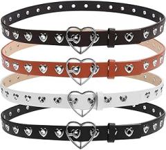 Milisten 4pcs Women's Leather Waist Belts with Heart Buckles for Jeans, Pants, Dresses – Black, White, Coffee, Camel Colors – Adjustable Straps Set and Women